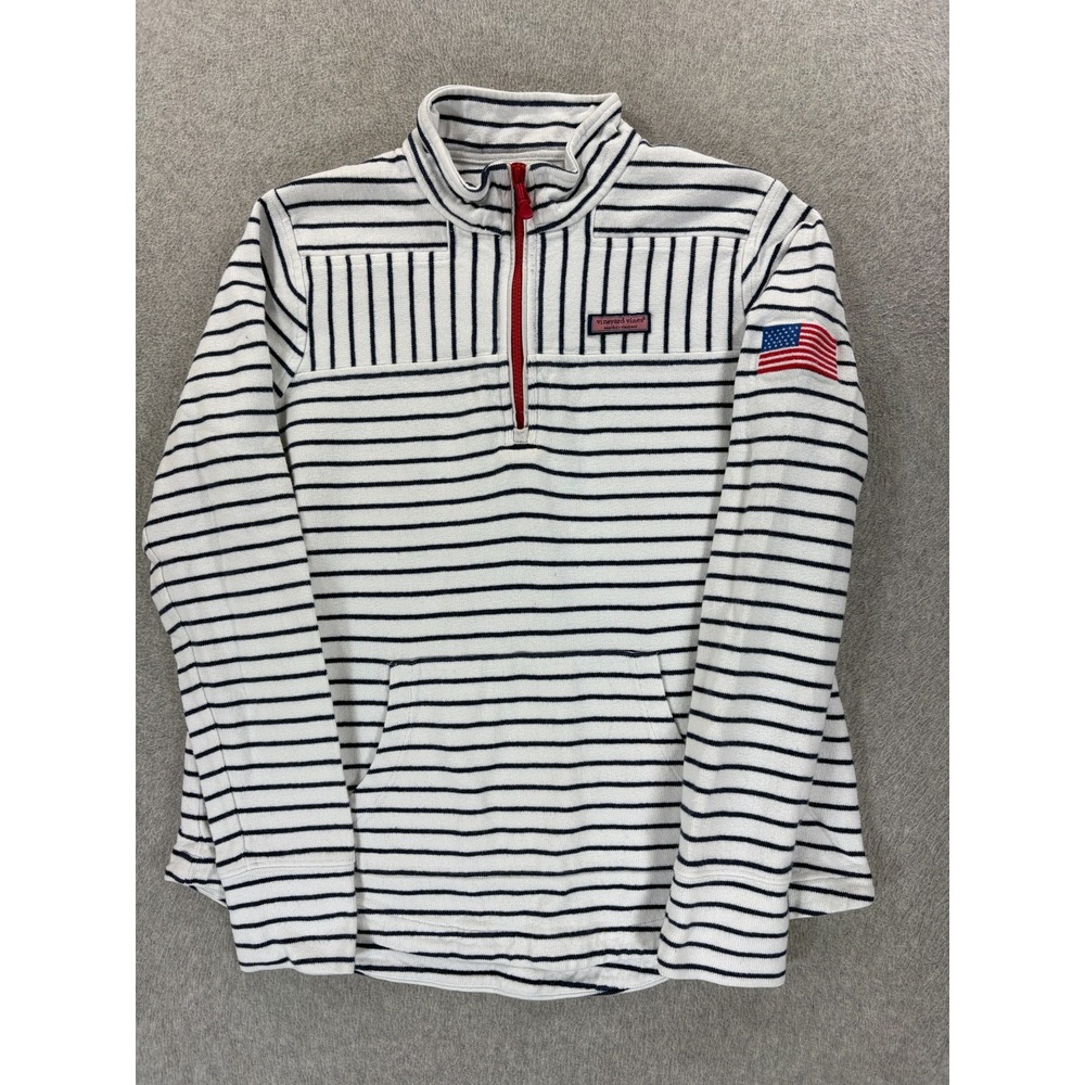 Vineyard Vines Stitched Logo Striped 1/4 Zip USA Flag Pullover (Women's Medium)